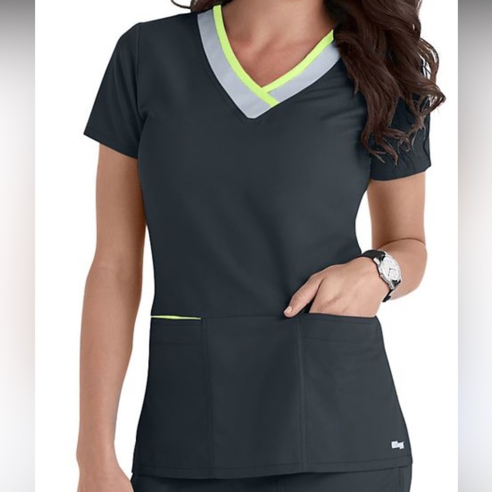 GREY'S ANATOMY BY BARCO Blue, Gray, & Yellow Active Scrub Top